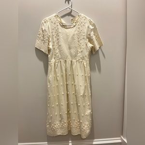 Roolee Cream Embroidered Midi Dress Size Small